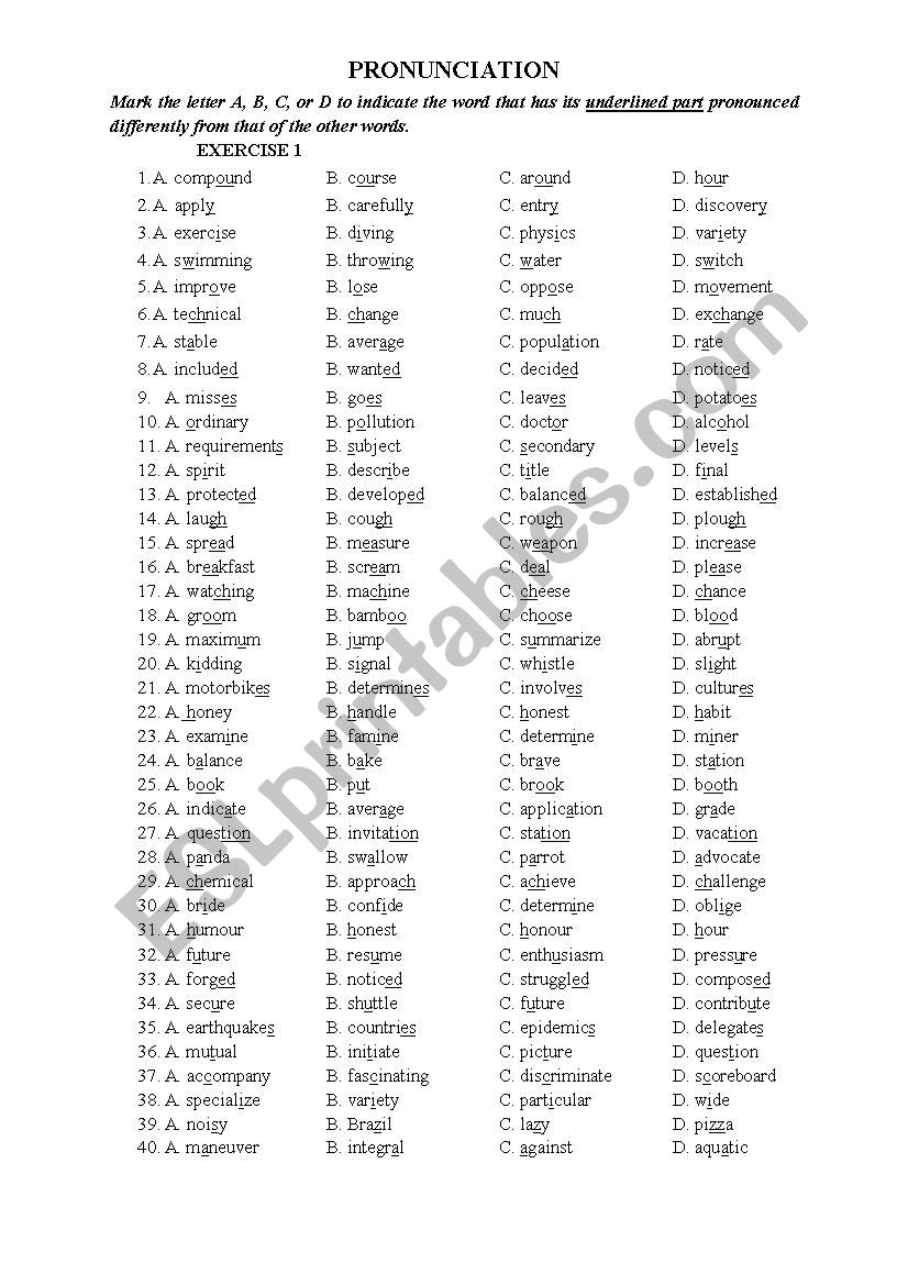 PRONUNCIATION AND STRESS worksheet