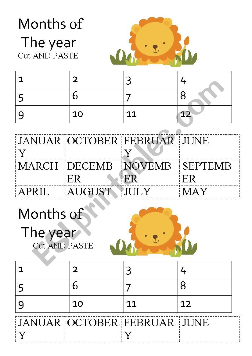 Months of the year - cut and paste 