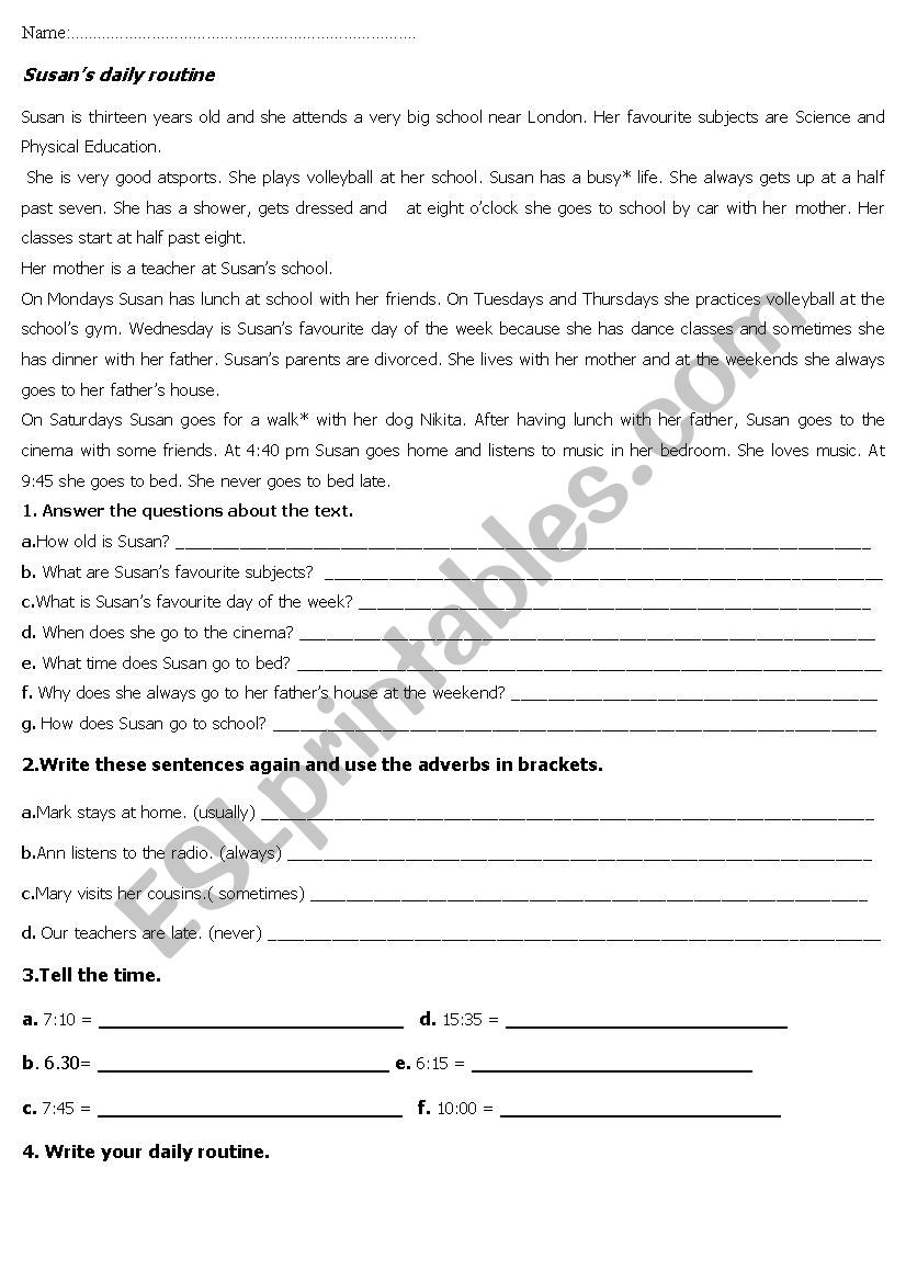 test 6th grade worksheet