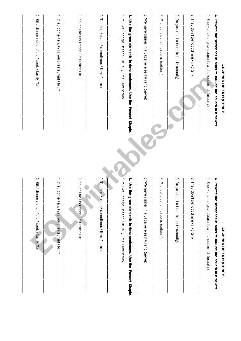 ADVERB OF FREQUENCY worksheet