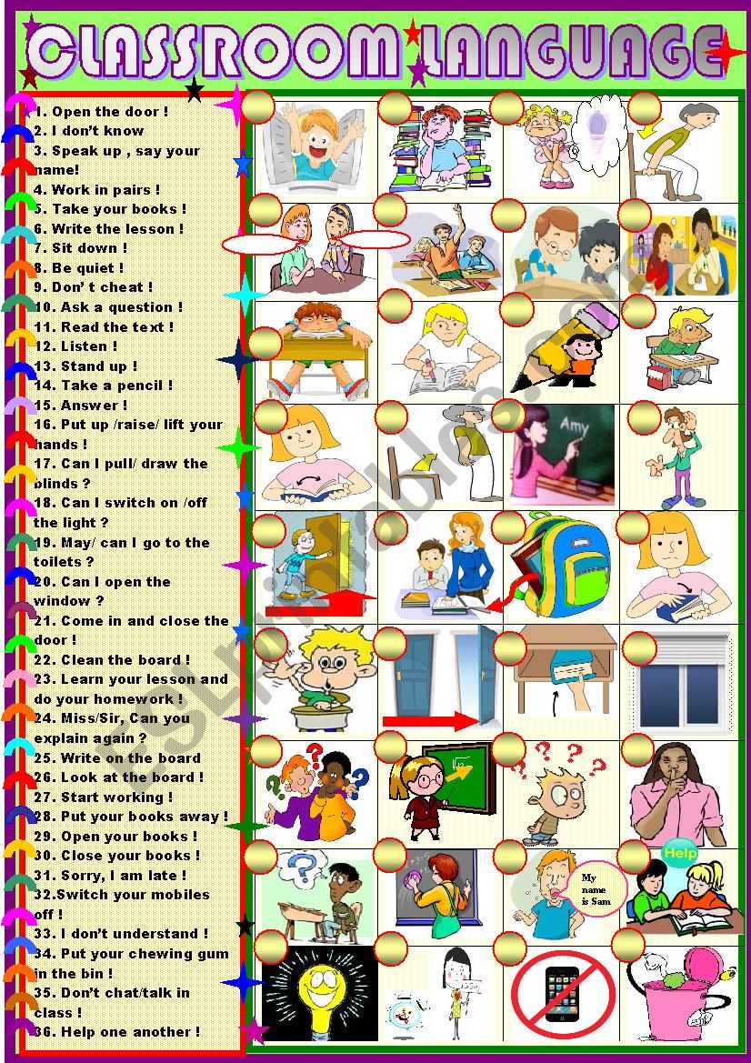 Classroom language worksheet