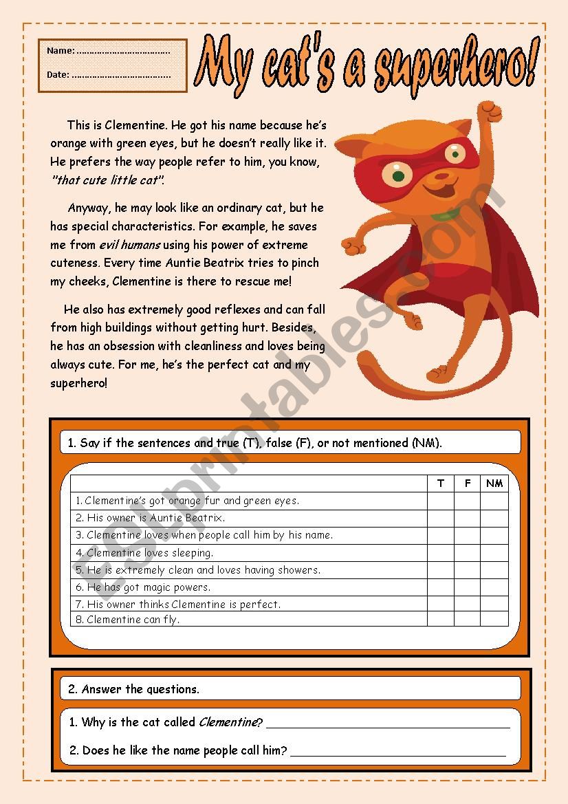 My catÂ´s a superhero! worksheet
