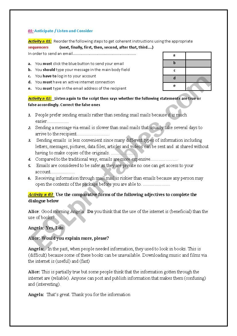 listening and speaking  worksheet