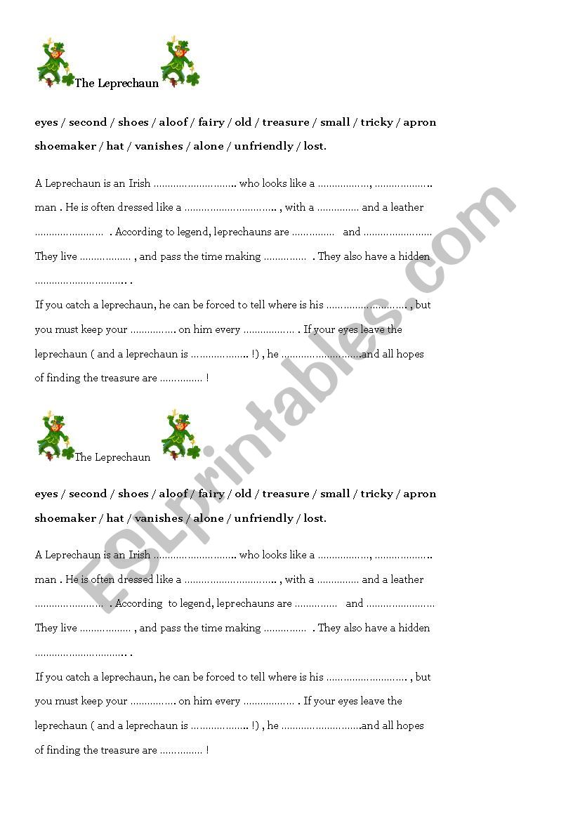 Leprechauns legend worksheet