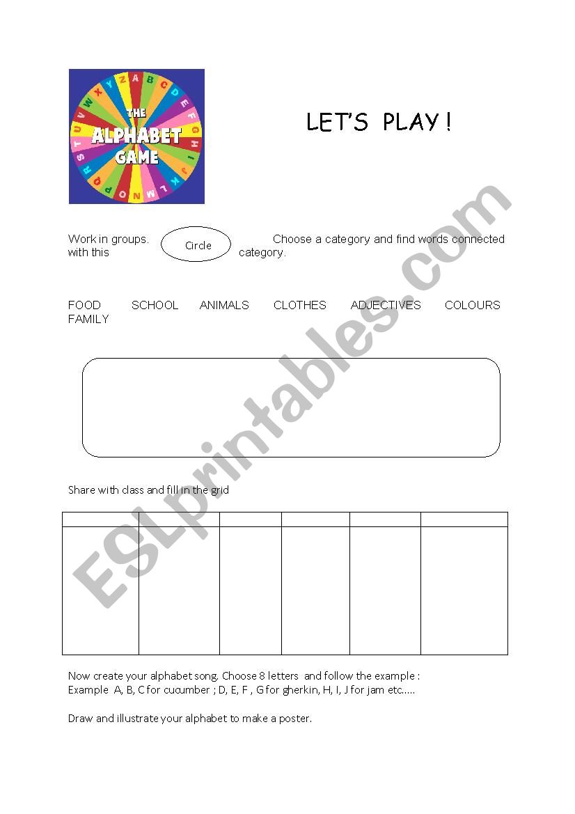 Create your alphabet song  worksheet