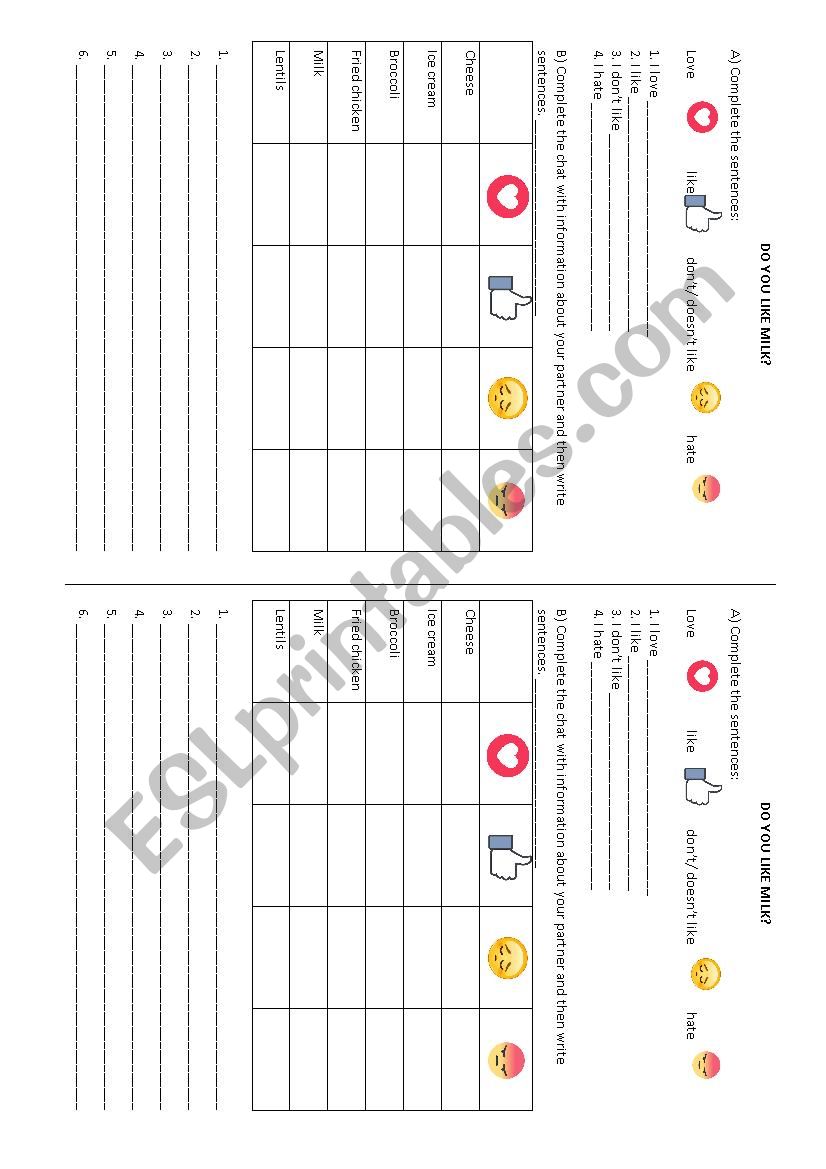 LIKES AND DISLIKES worksheet