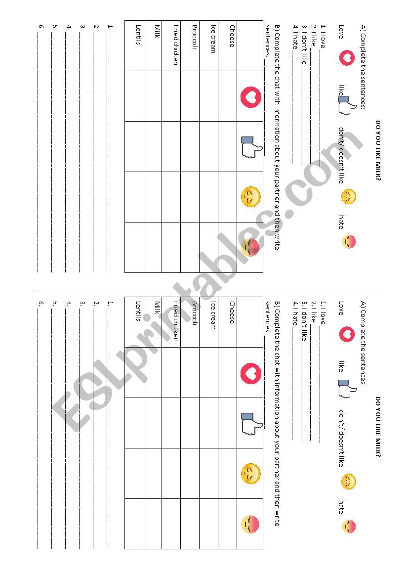 LIKES AND DISLIKES worksheet