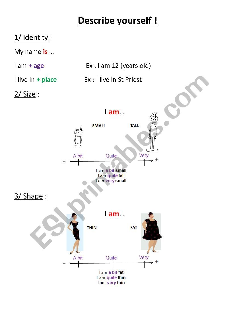 description physique worksheet