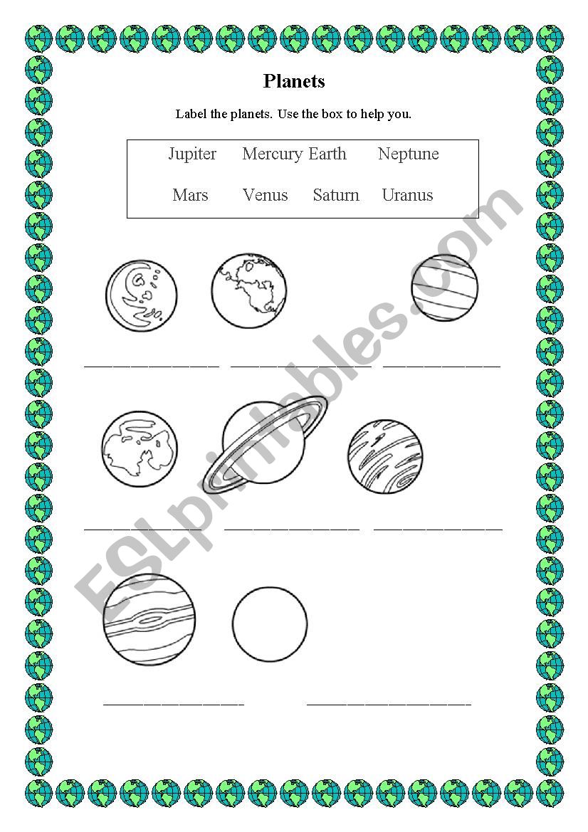 Planets worksheet