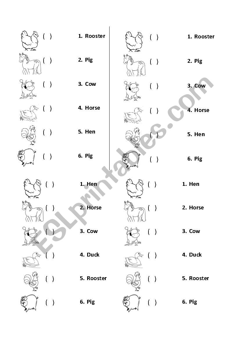 Animal matching worksheet