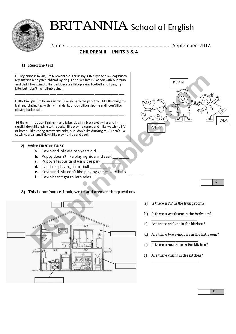 Childrens exam worksheet