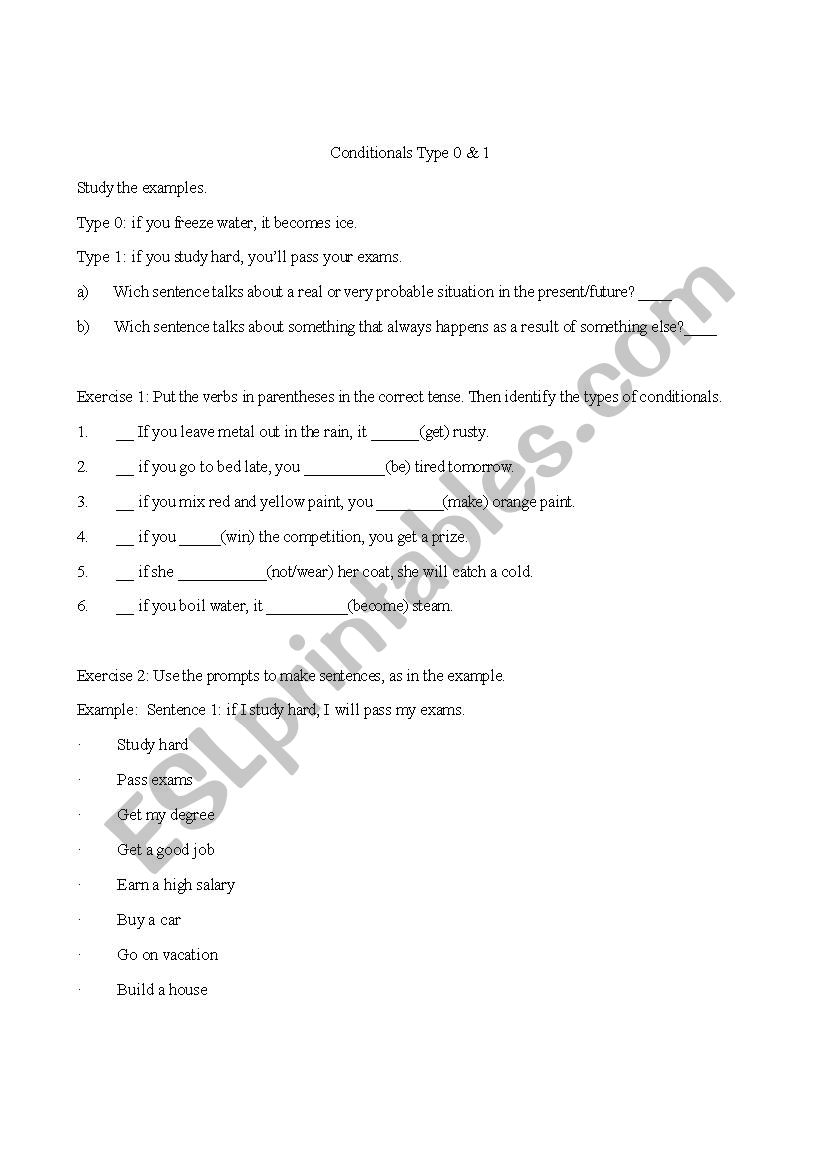 Conditionals worksheet