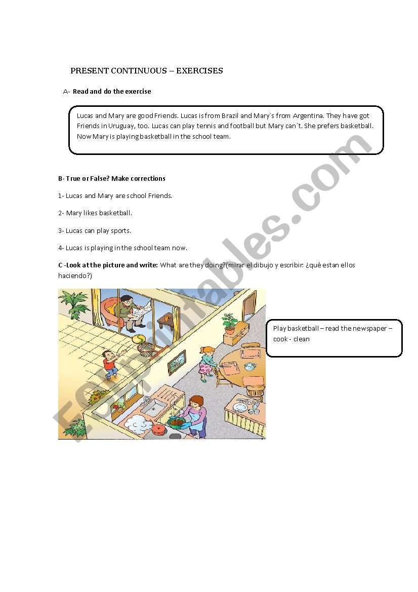 Present Continuous exercises worksheet