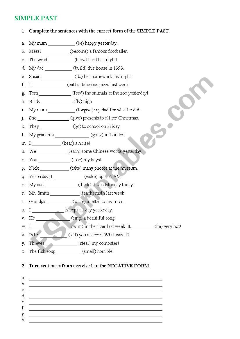 Simple Past Tense worksheet