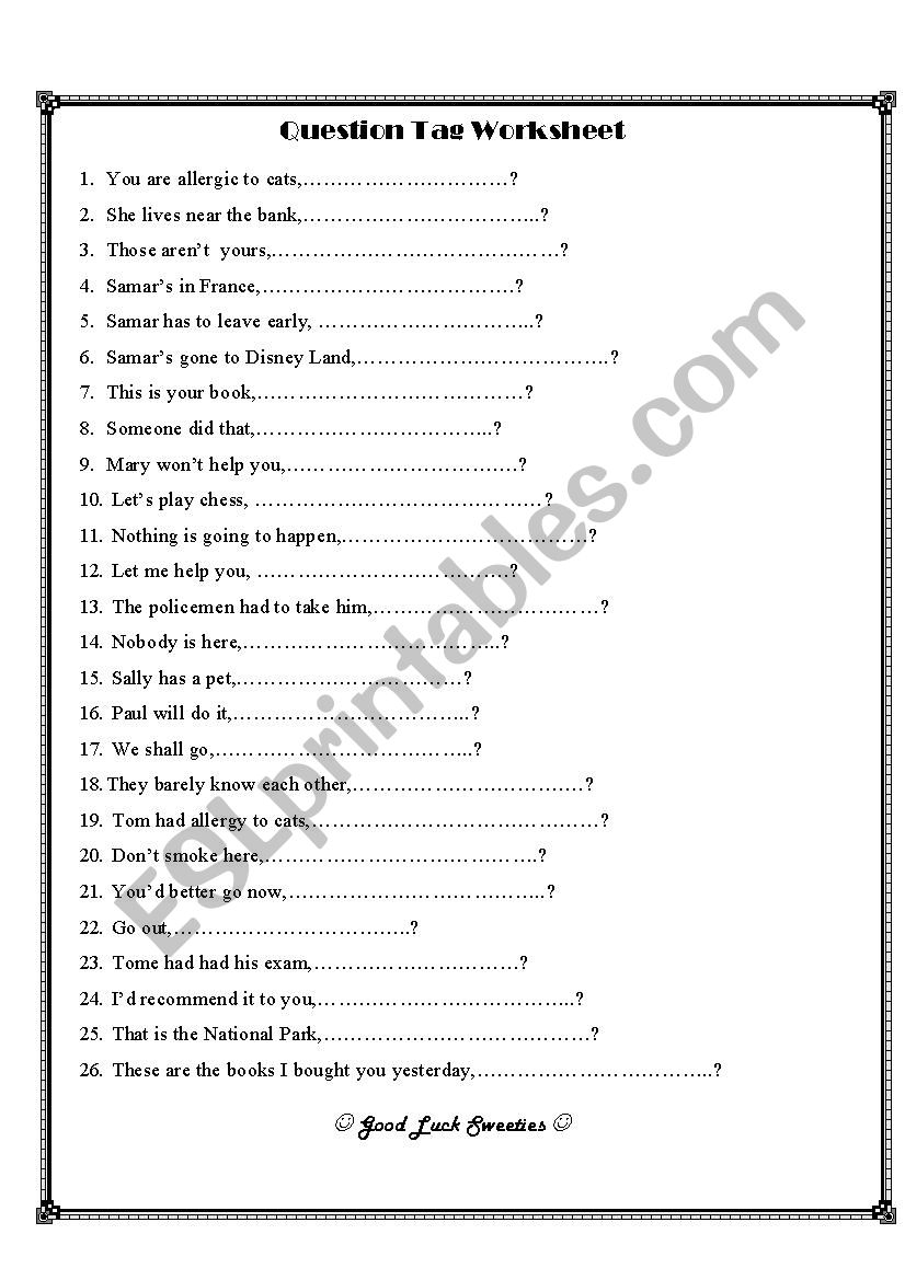 Question Tag worksheet worksheet