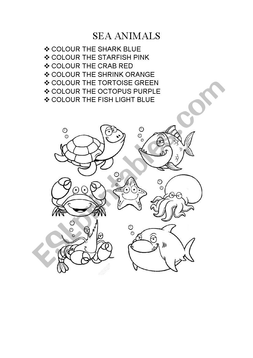 sea animals for coloring  worksheet