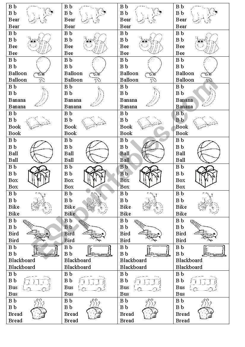 Letter B flashcards worksheet