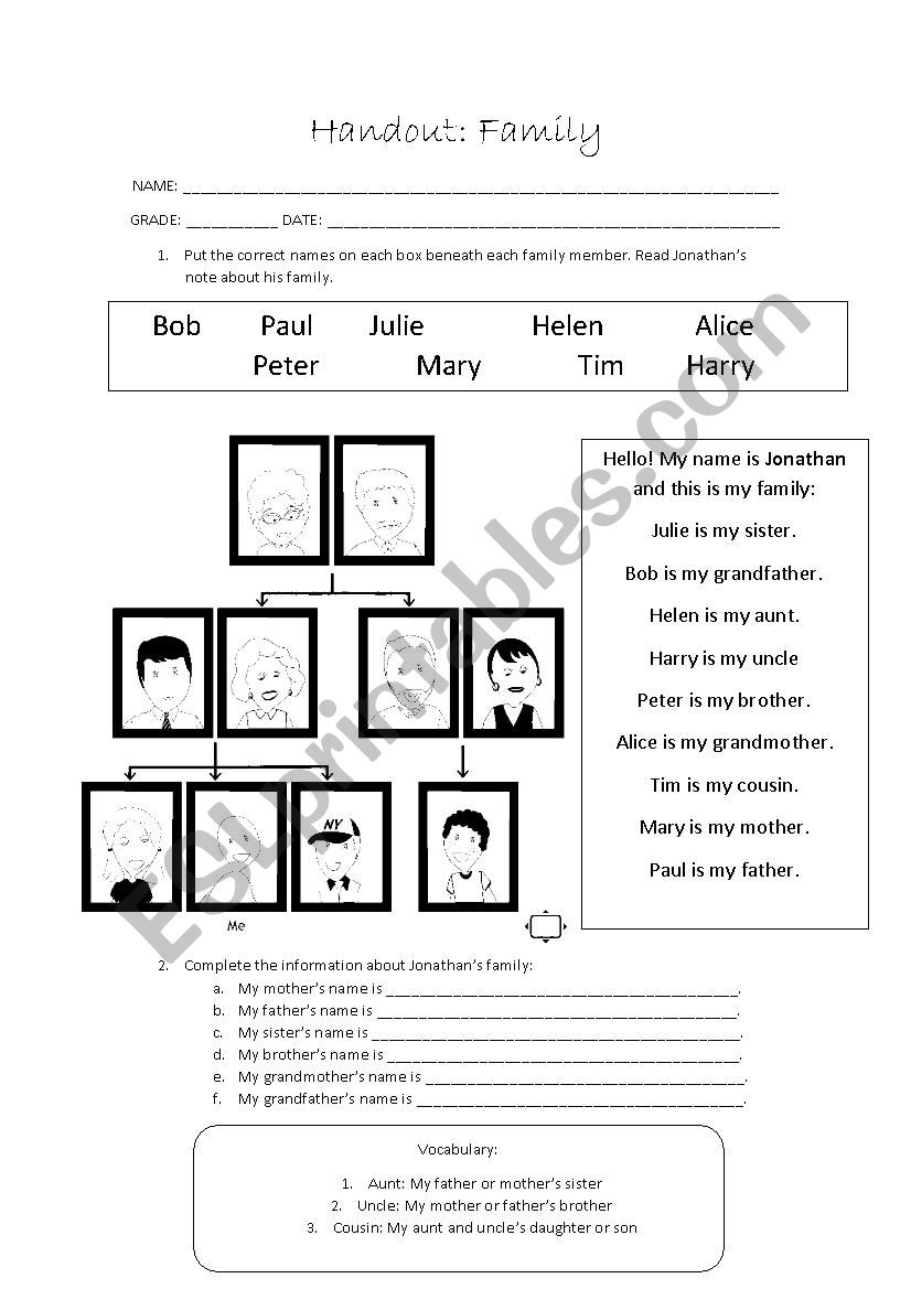 Family handout worksheet