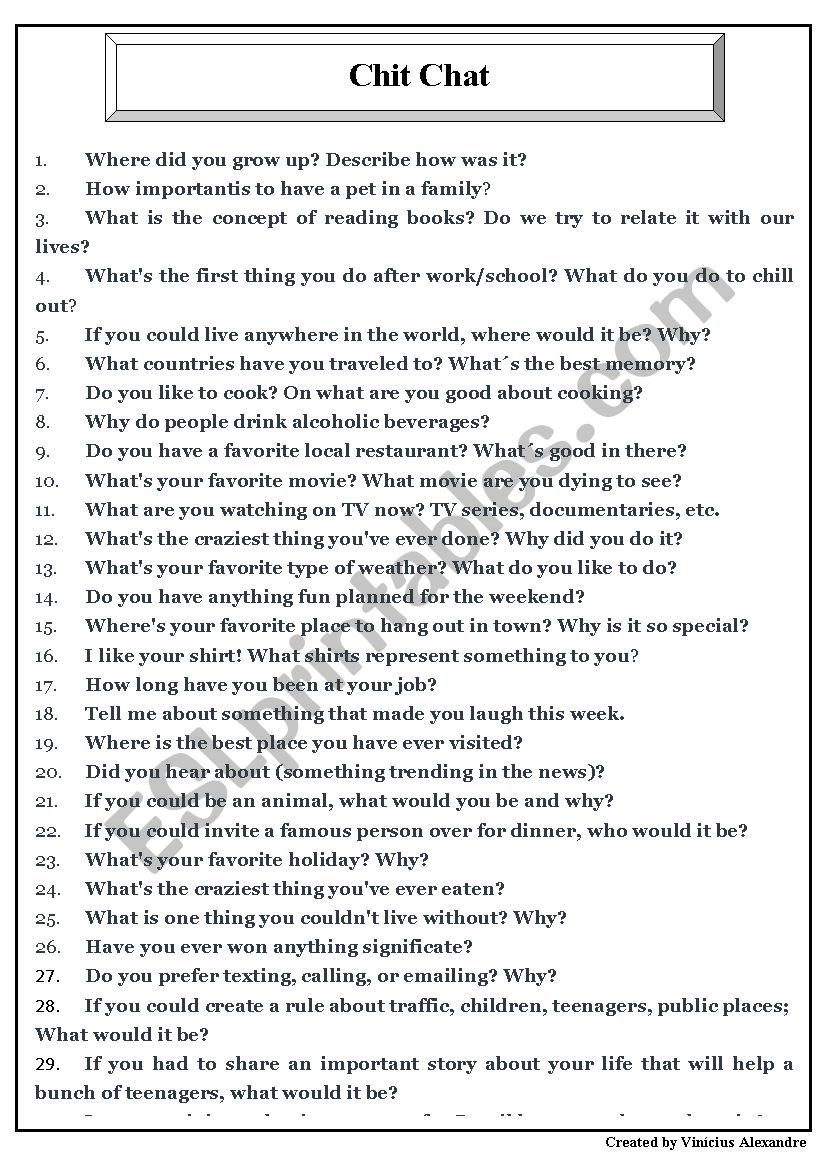 Chit Chat worksheet