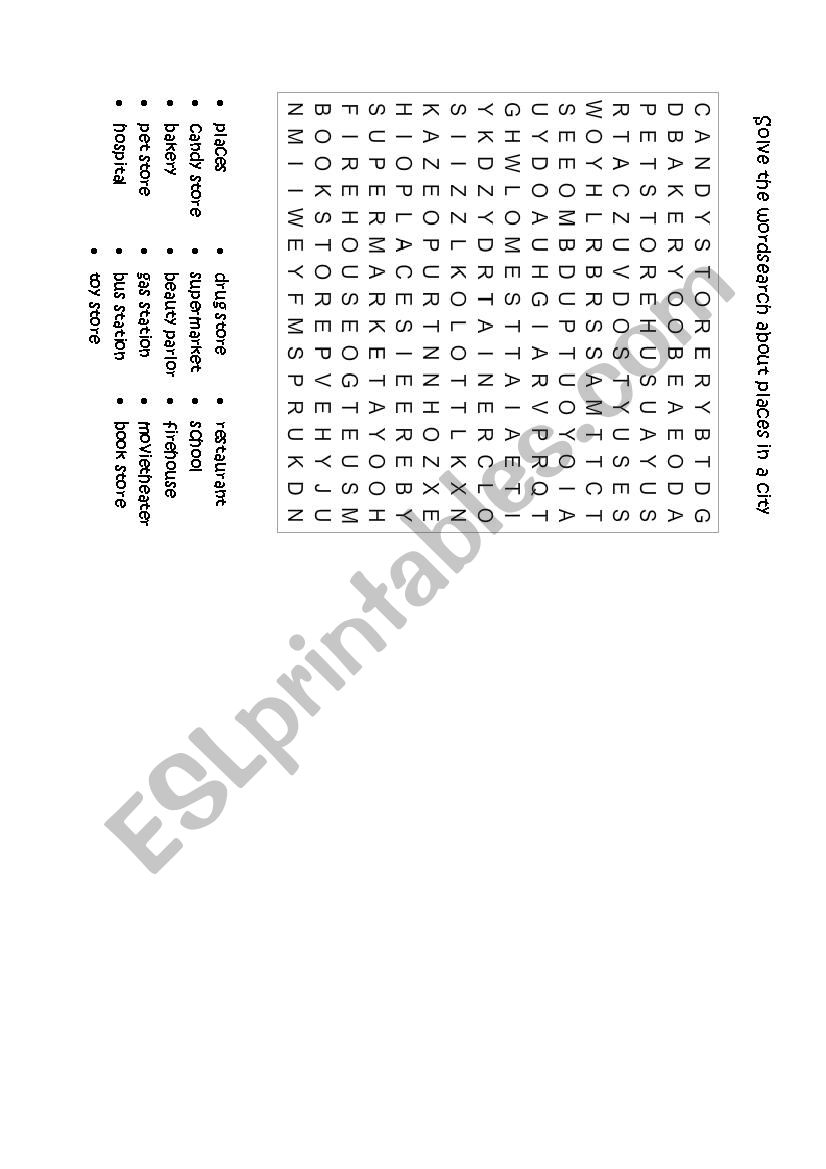 places in a city worksheet