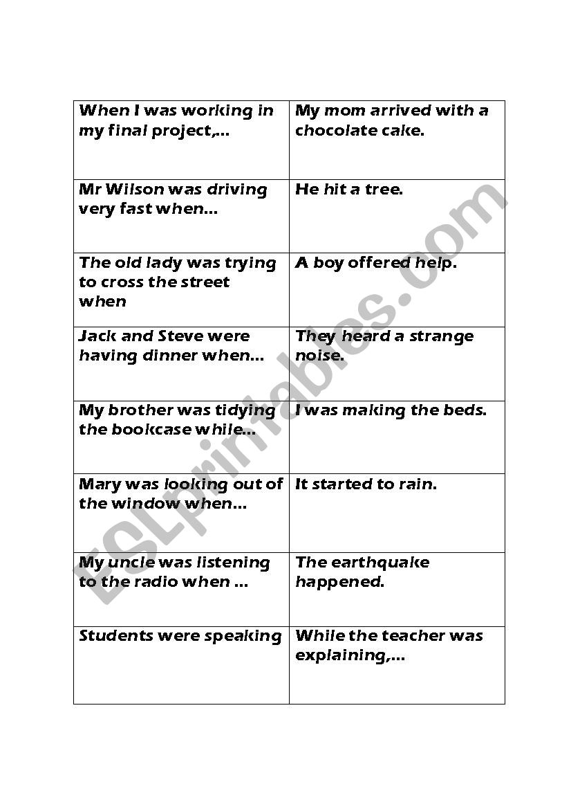 Matching activity Simple past vs Past progressive