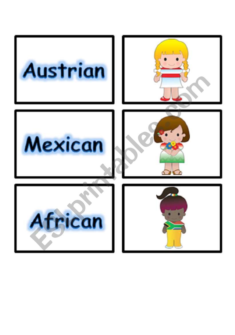  MATCHING GAME FLASHCARDS SET 2- NATIONALITY PART 5 OF 5  (02.08.08)