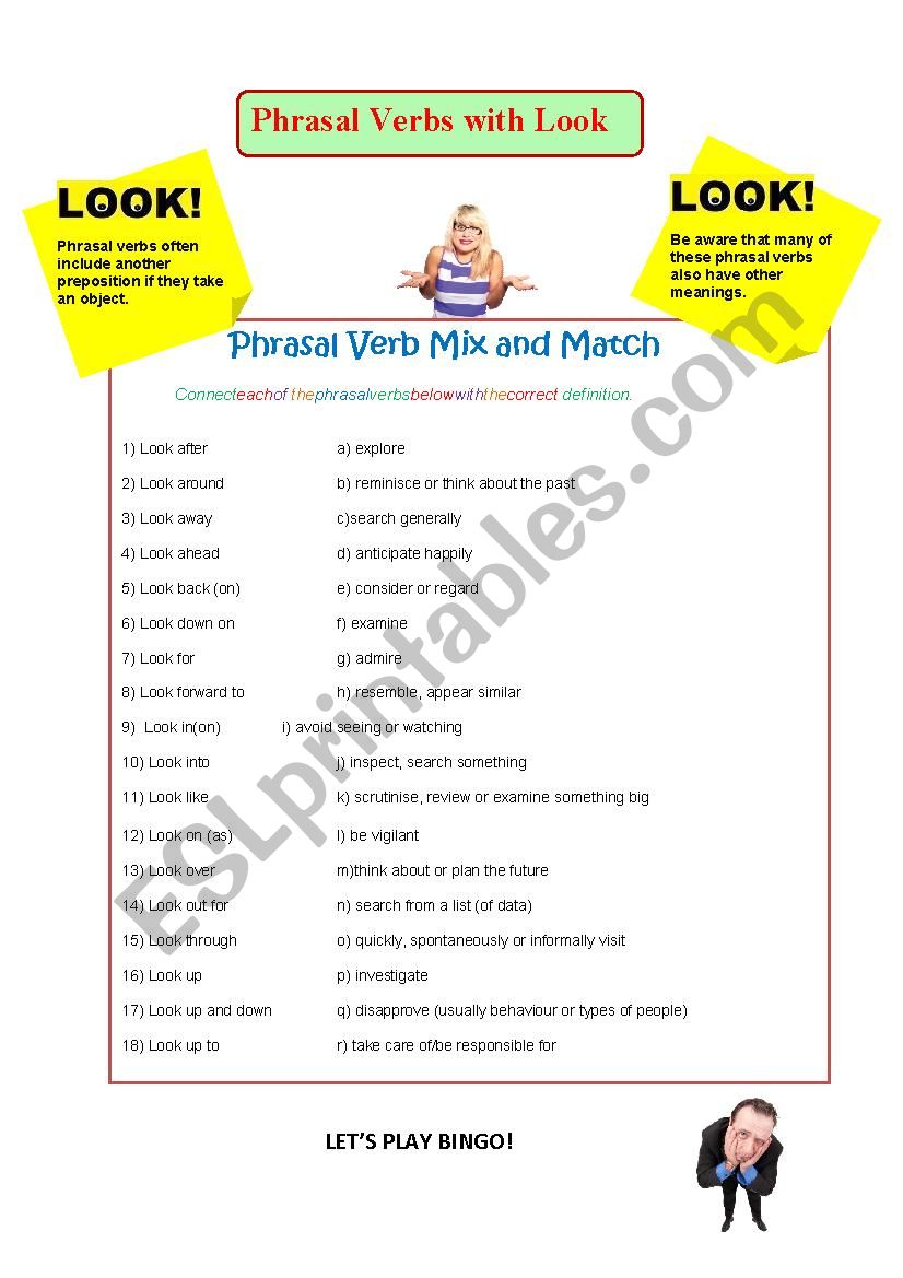 Phrasal Verbs with Look - worksheet, reading, game etc.