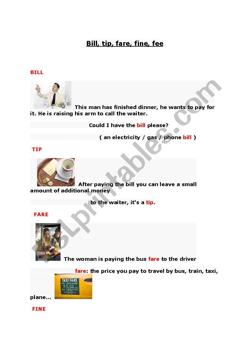 Bill-tip-fare-fine-fee worksheet