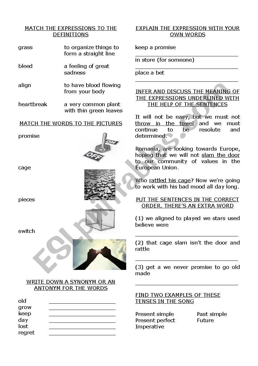 Avicii - The days (song) worksheet