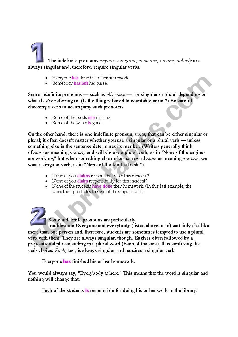 Subject Verb Agreement Rules worksheet