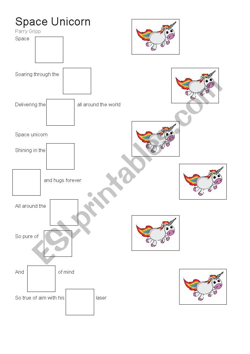 Space Unicorn- Song worksheet