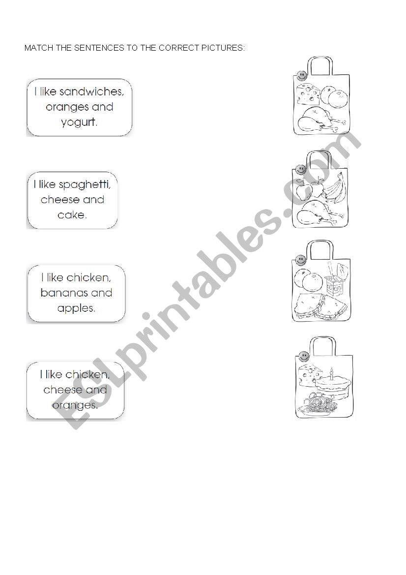 Match the food items worksheet