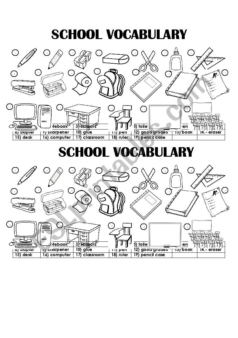 Classroom Objects worksheet