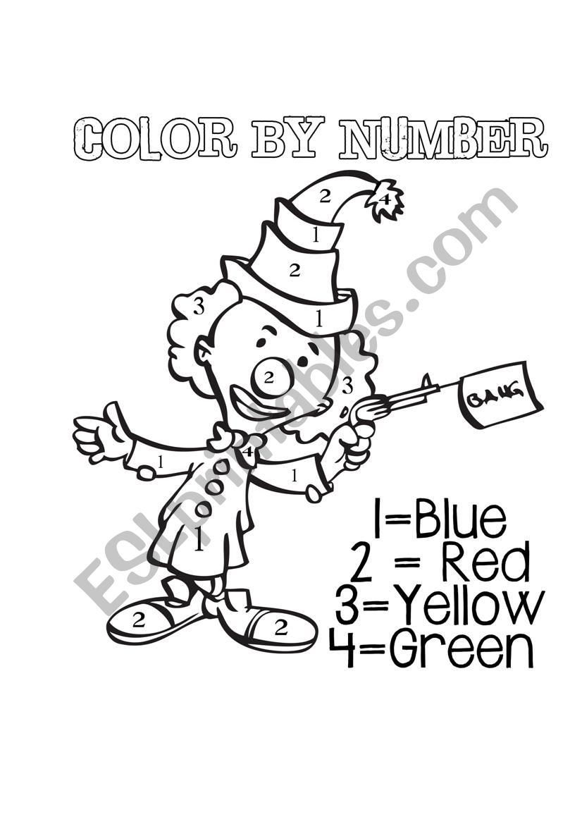 Color By Number Clown worksheet
