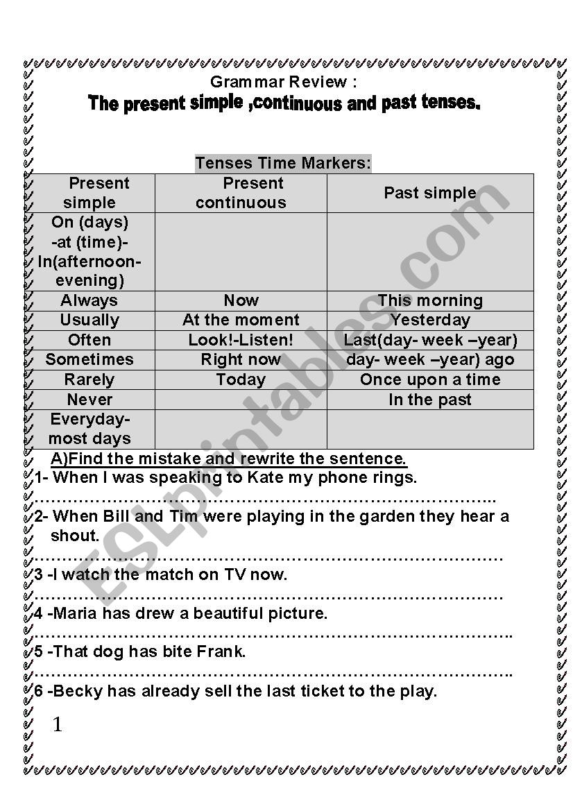 Grammar review worksheet