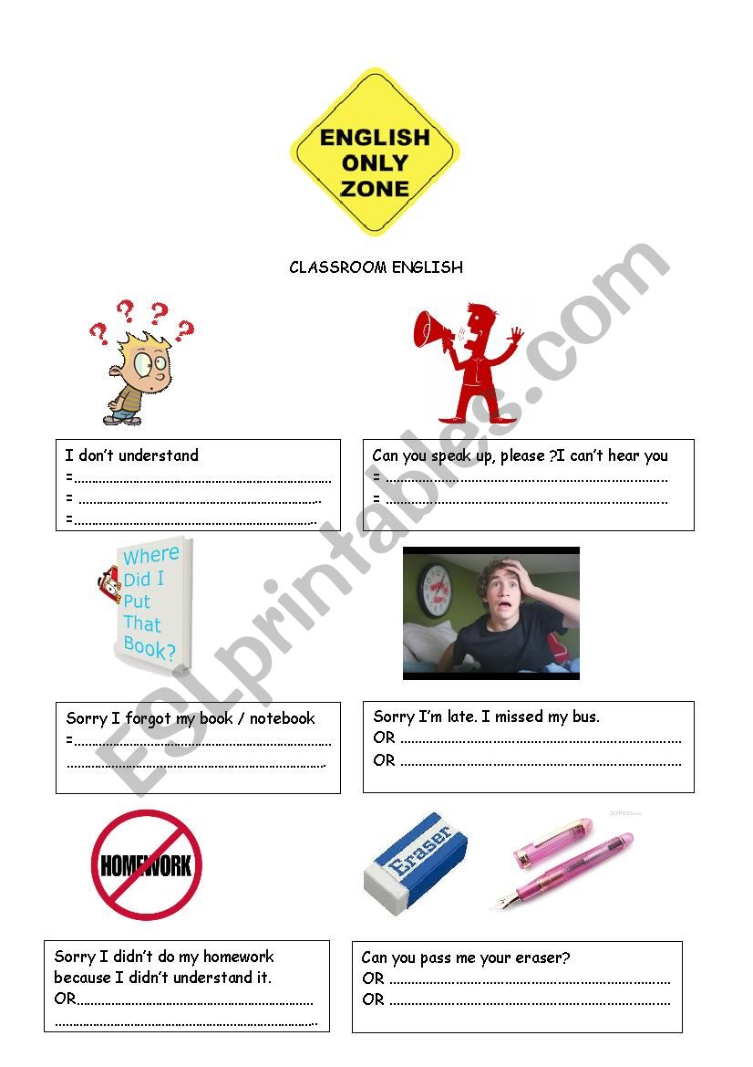 Classroom English worksheet