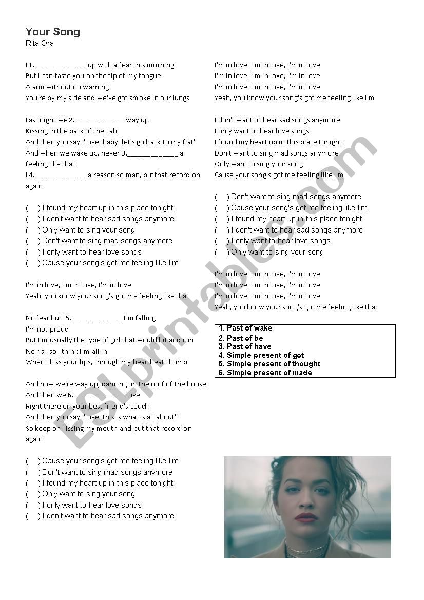 Your song - Rita Ora worksheet