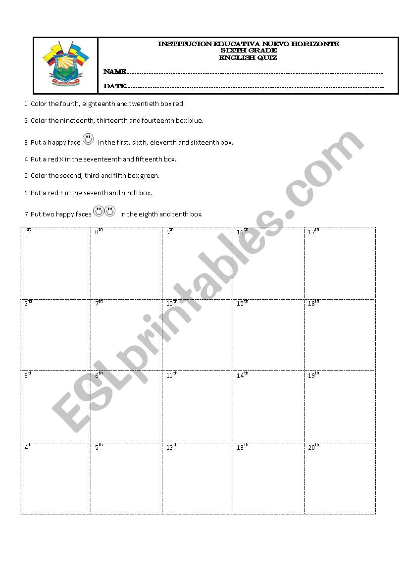 ordinal numbers worksheet