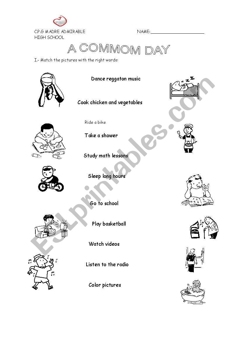 a common day / actions worksheet