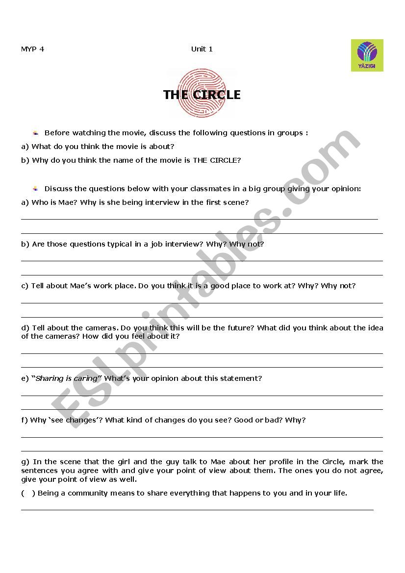 The Circle Movie worksheet