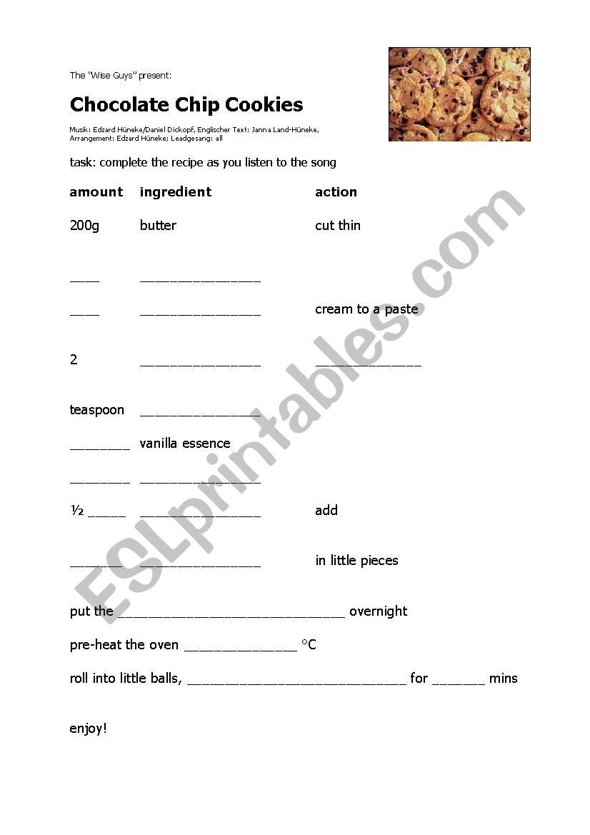 Chocolate Chip Cookies worksheet