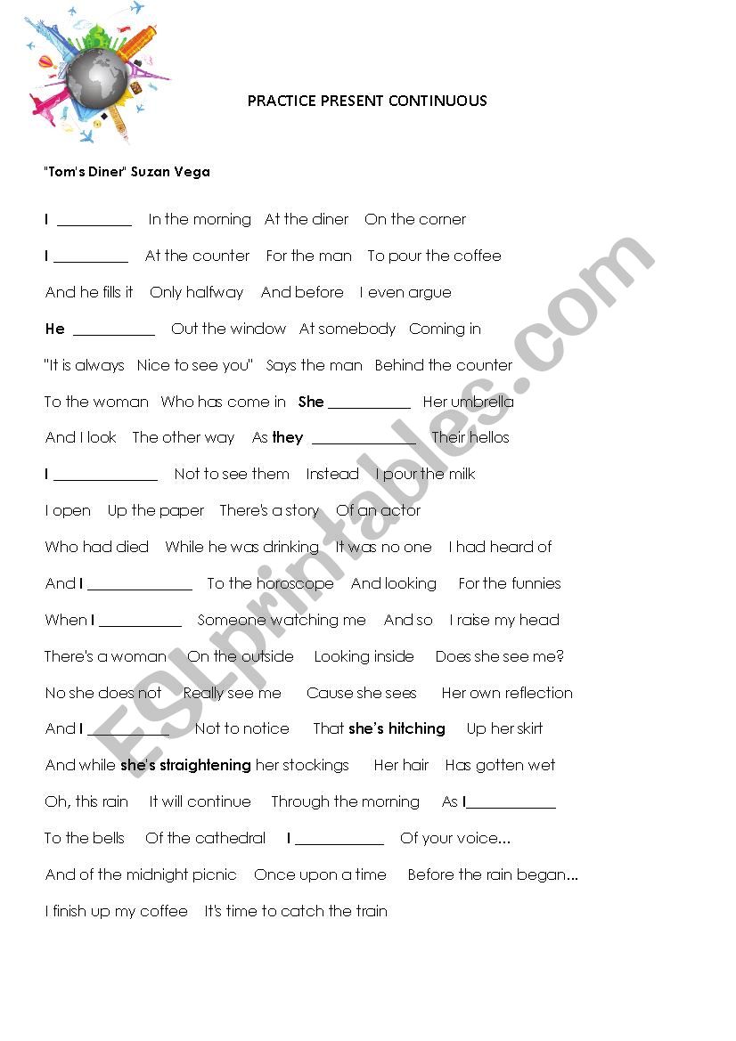 Present Continuous SONG worksheet
