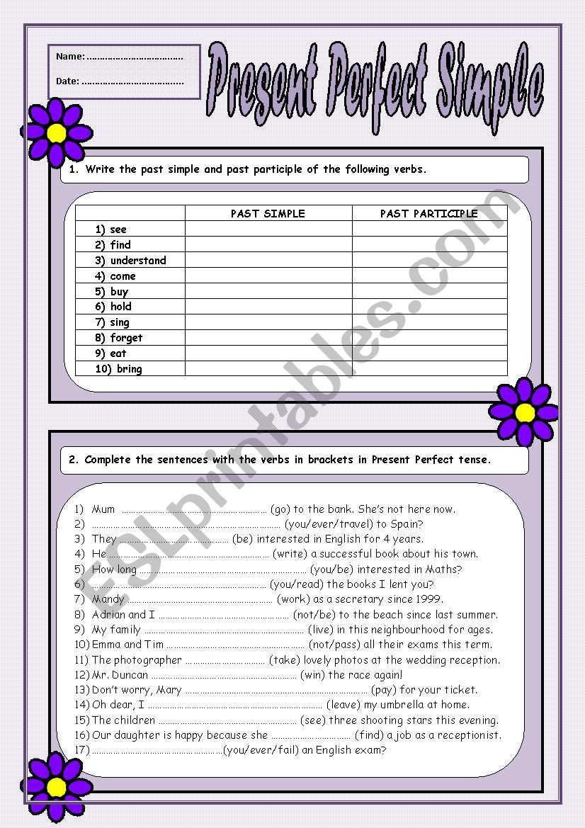 Present Perfect Simple worksheet