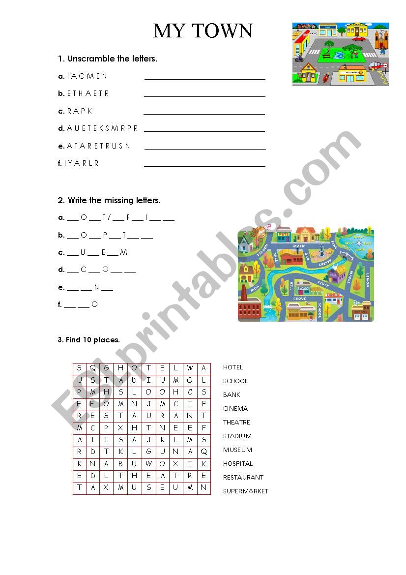 My town activities worksheet