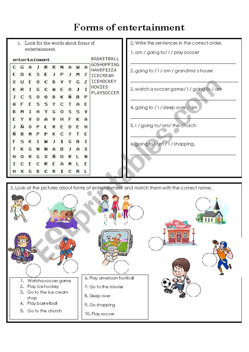 Forms of entertainments worksheet