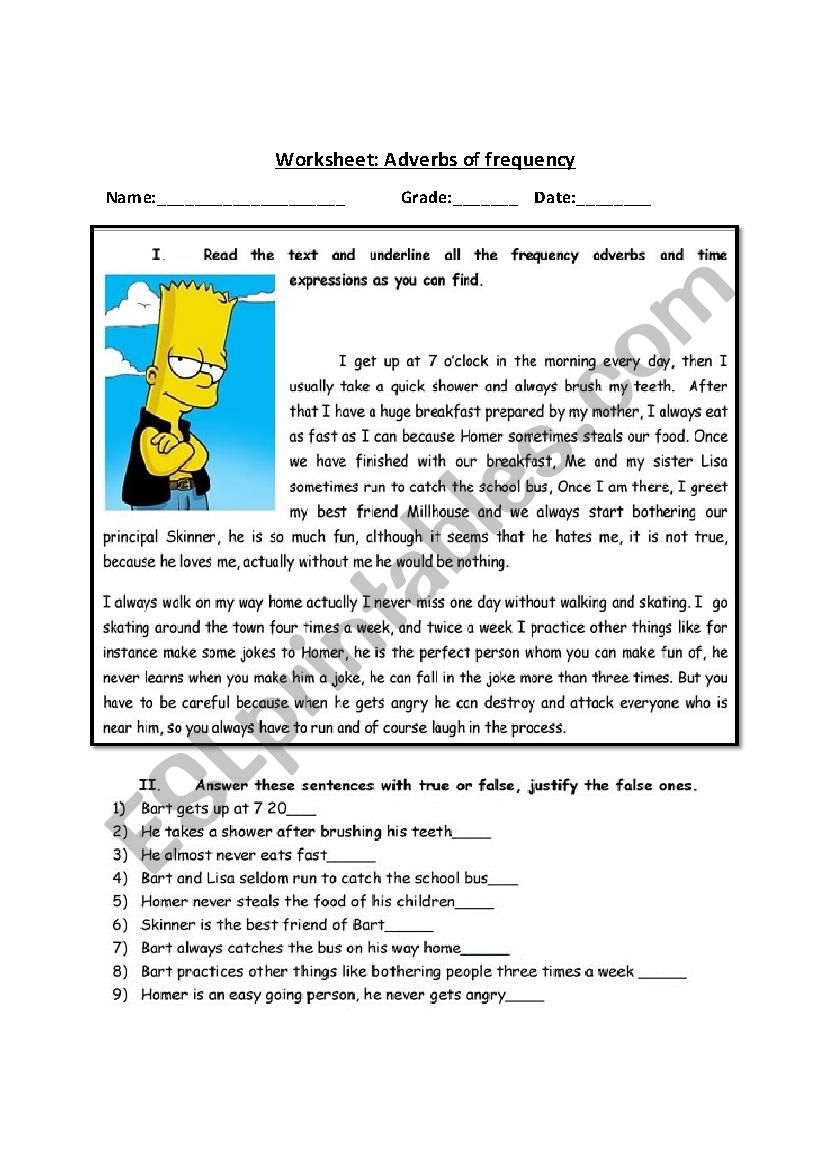 Adverbs of frequency worksheet