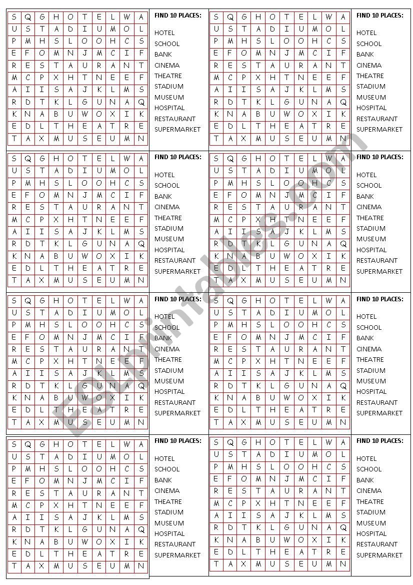 Places Word Search  worksheet