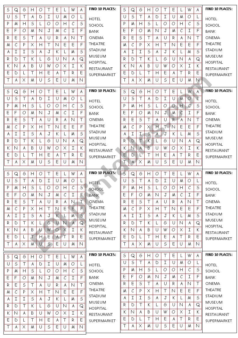 Places Word Search  worksheet