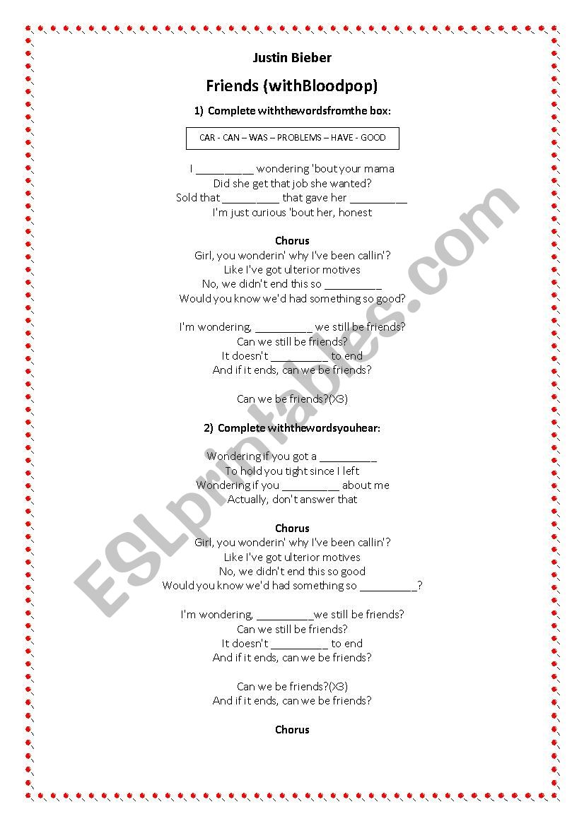 Justin Bieber - Friends worksheet