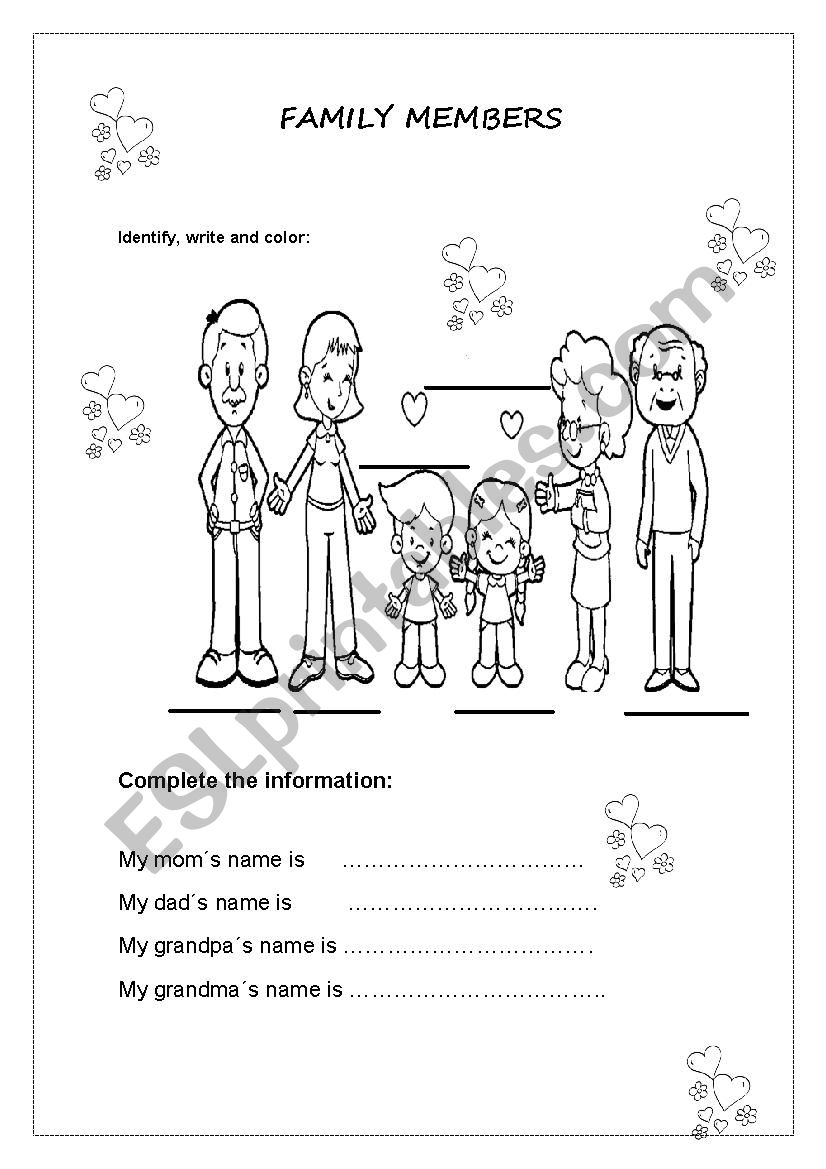 Family Members worksheet